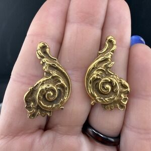 Vintage Corocraft Clip On Earrings Gold Tone Signed